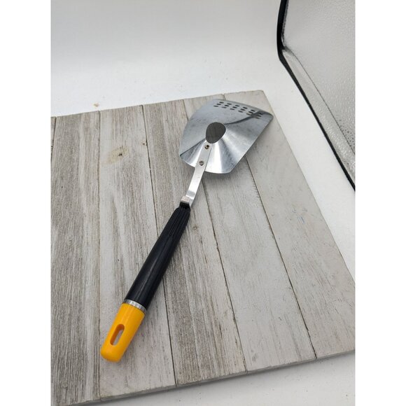 Top Drawer Stainless Steel Slotted Spatula With Drain Hole Black Yellow Handle - Picture 4 of 7